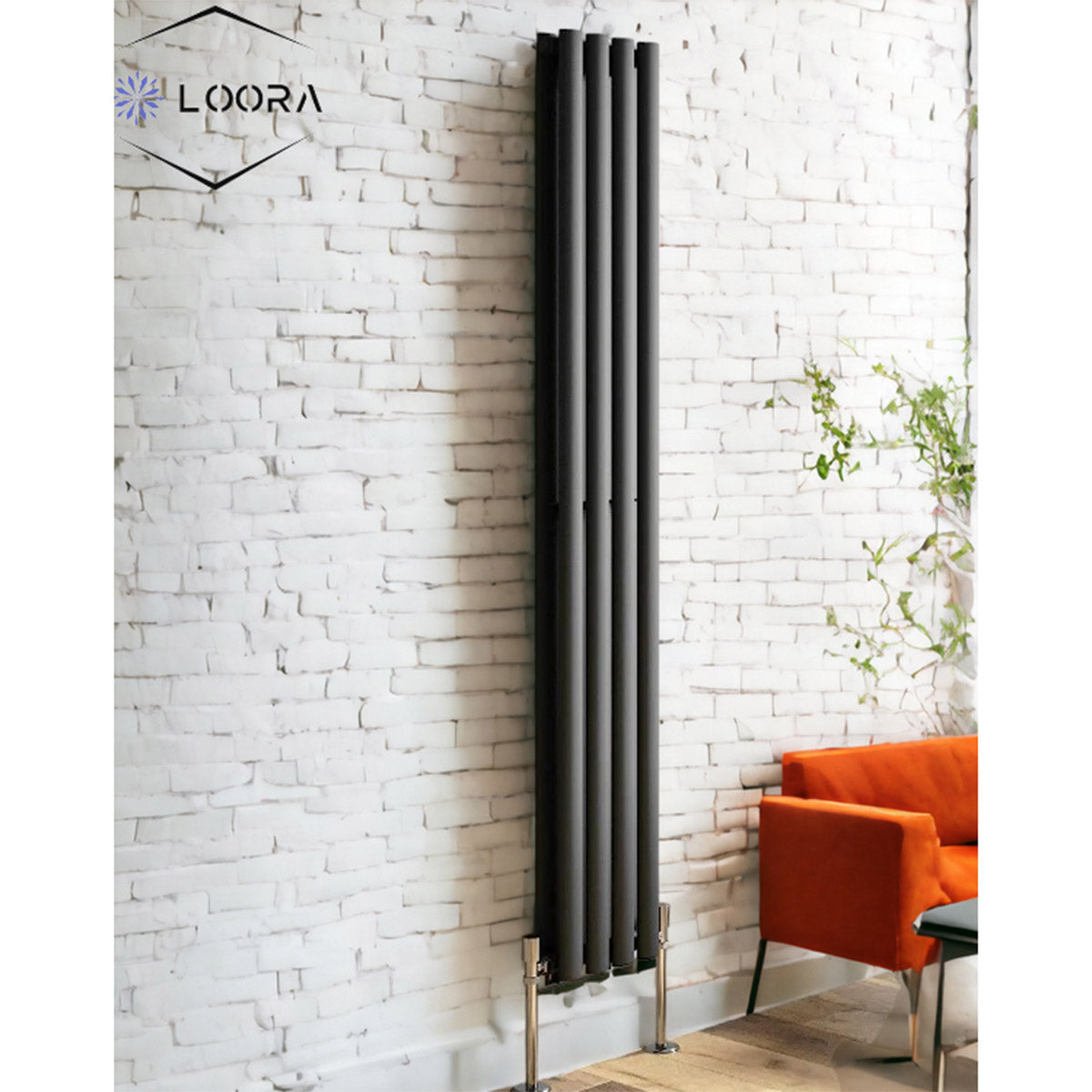 1800 x 236 mm Vertical Double Oval Tube Anthracite Radiator