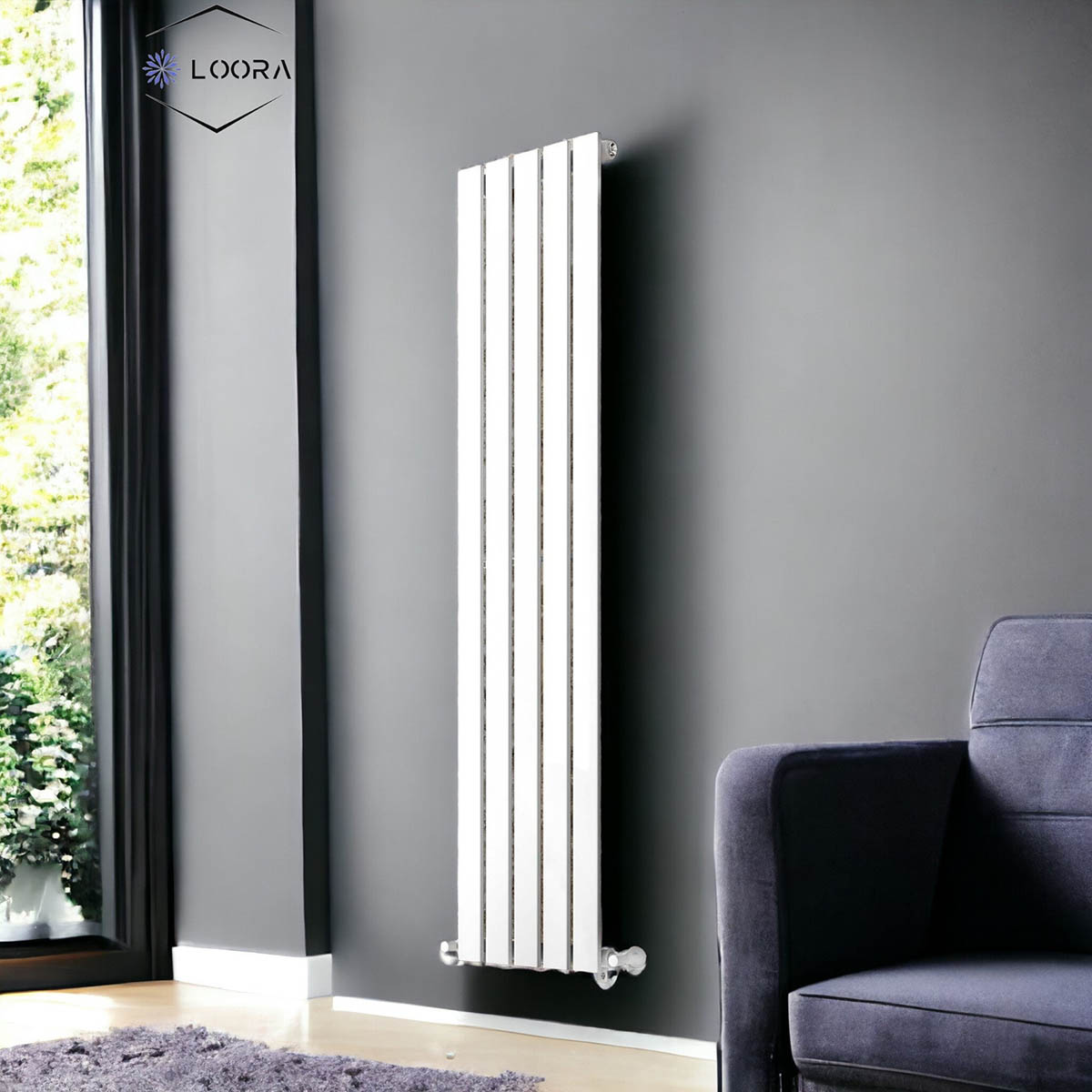 1600 x 350 mm Vertical Single Flat Tube White Radiator