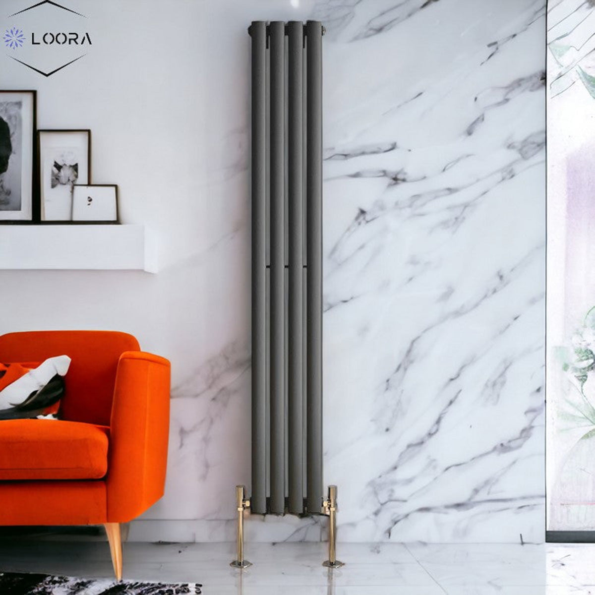 1600 x 236 mm Vertical Single Oval Tube Anthracite Radiator