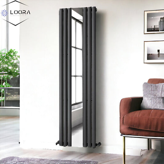 1800 x 500 mm vertical mirror Tall Stylish Single Oval Tube Anthracite Radiator